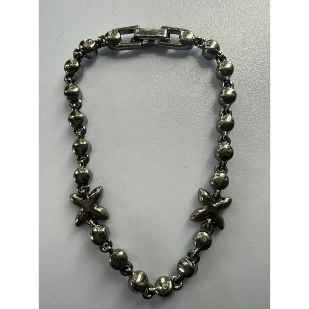 Givenchy Vintage Gunmetal‎ Blue Crystal Butterfly Logo Clasp Bracelet 6.75 Inch